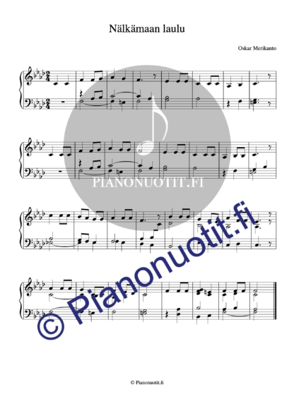 Nälkämaan laulu. Nuotti, piano.