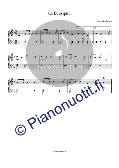 Oi kuusipuu – O Tannenbaum – helppo nuotti pianolle